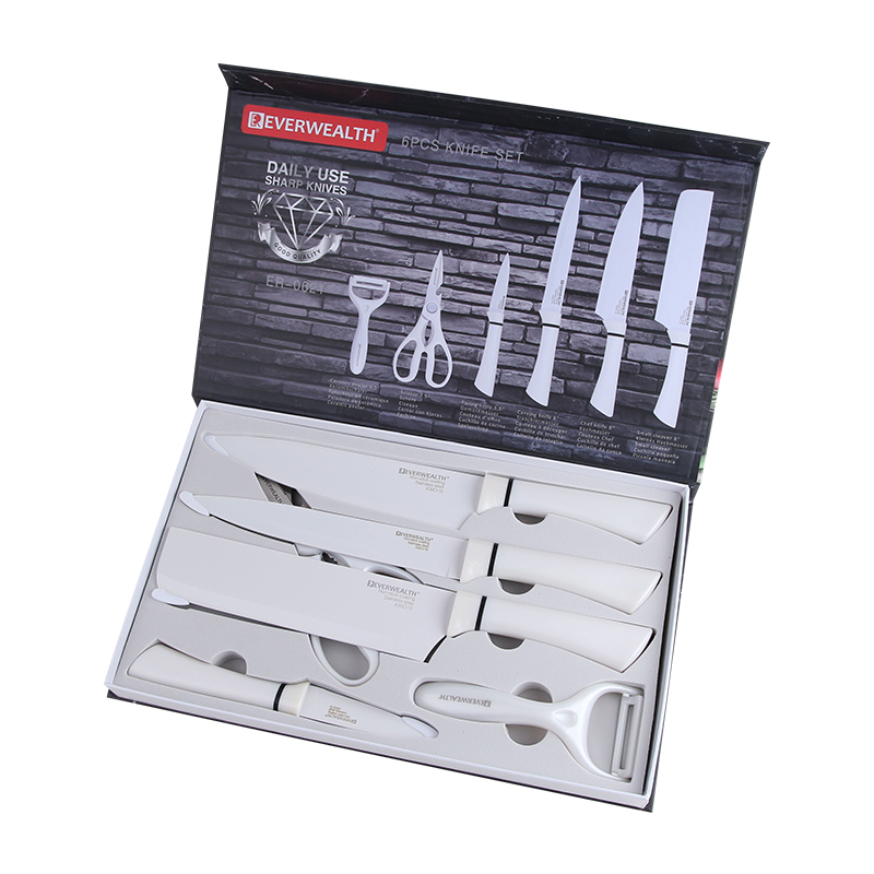 Nuovo disegno 6 pezzi antiaderente rivestimento in acciaio inossidabile Coltello Set da cucina Coltello Set 