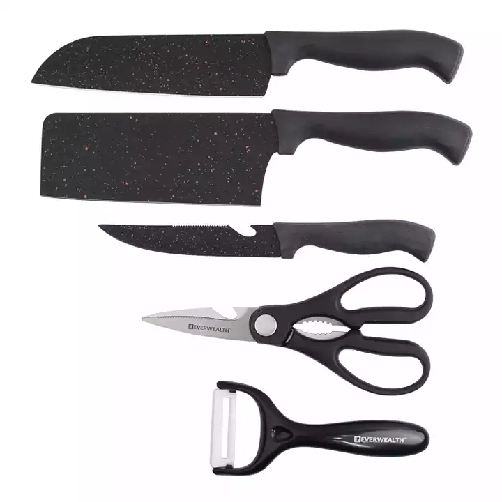 Coltello da cucina Set di 5 paglia di grano in acciaio inossidabile con forbici e peeler in ceramica 