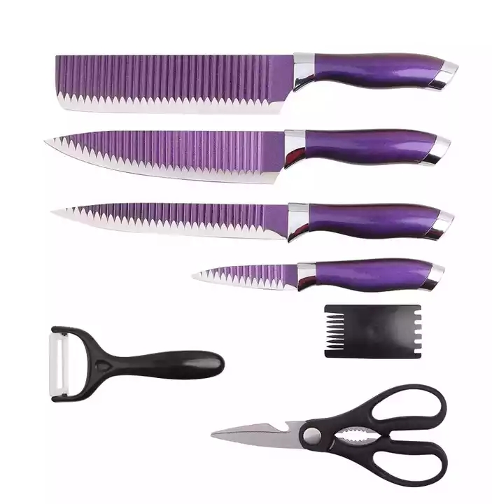 Scatola regalo di lusso professionale camaleonte che cambia colore antiaderente rivestimento coltello da cucina set con forbici e pelucchi 