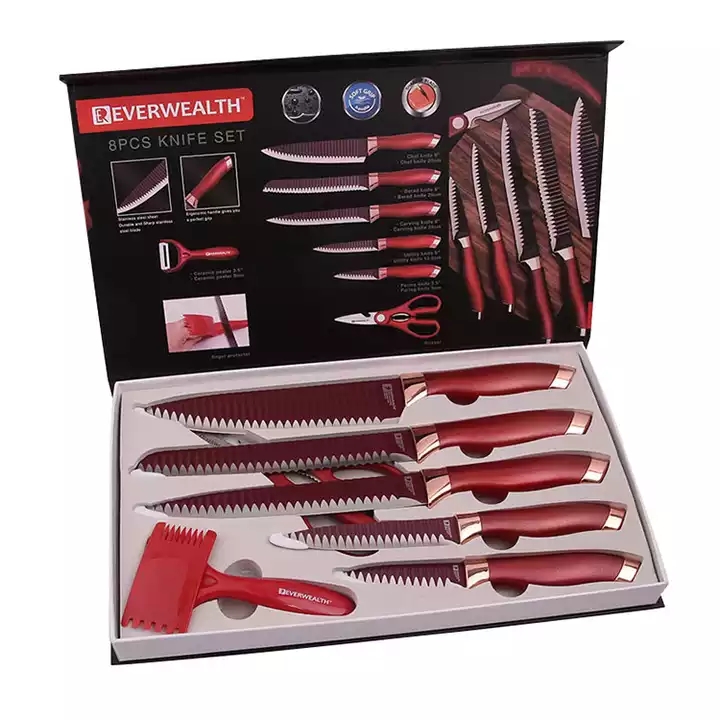 Top Attraente Vendita Calda 8 Pz Coltello Da Cucina Set Colore Rosso Con Scatola Regalo 