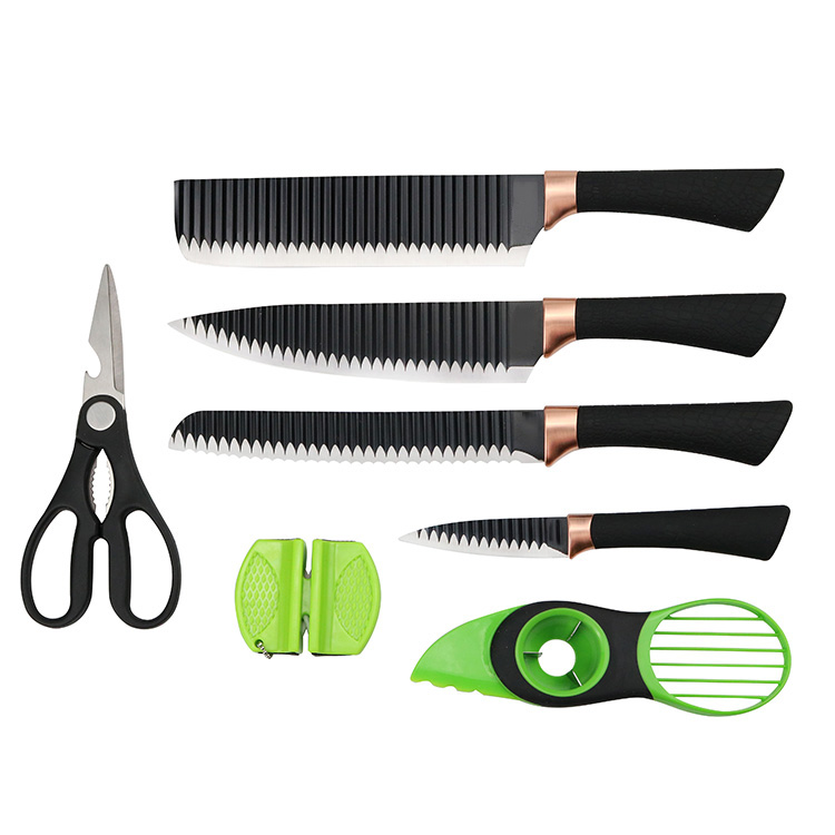 Nuovo Disegno Colore Verde Scatola Regalo Imballaggio Forbici Avocado Peeler E PP Maniglia Coltello Da Cucina Set Con Tagliere Di Bambù 