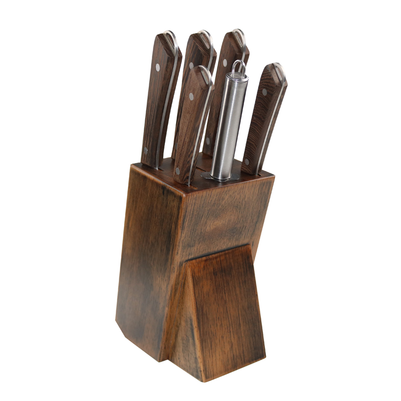 Set di coltelli da cucina con blocco di legno 7pcs Wenge Coltello della maniglia di legno con taglierina del coltello in acciaio 