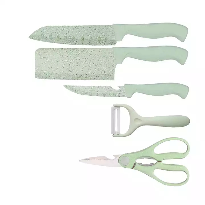 Coltello da cucina Set di 5 paglia di grano in acciaio inossidabile con forbici e peeler in ceramica 