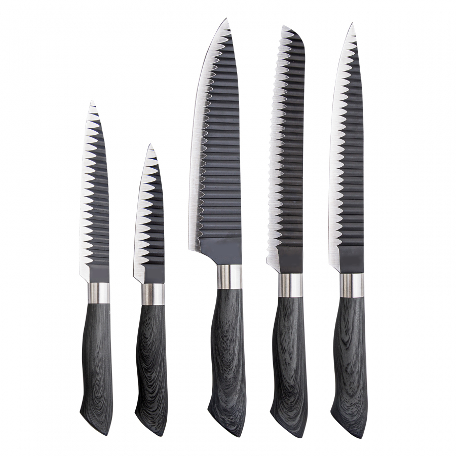 Hot Sell 5pcs Acciaio Inox Chef Coltello Con Legno Grano Pp + Tpr Rivestimento Maniglia di Alta Qualità Cucina Coltello Da Cucina Set 