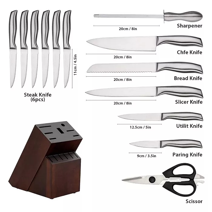 Commercio all'ingrosso Personalizzato OEM Professionale 14 Pz Chef Knife Set In Acciaio Inox Set Coltelli Da Cucina Con Blocco 