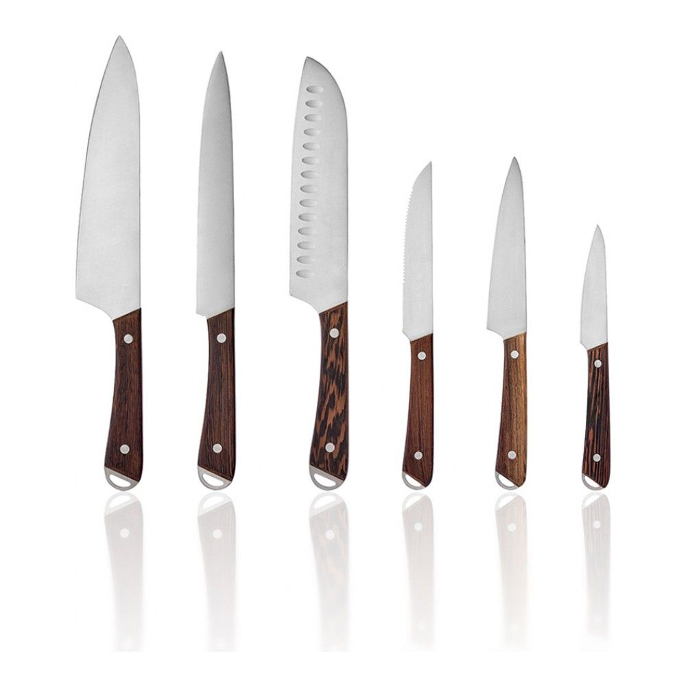 Set di coltelli da cucina con blocco di legno 7pcs Wenge Coltello della maniglia di legno con taglierina del coltello in acciaio 