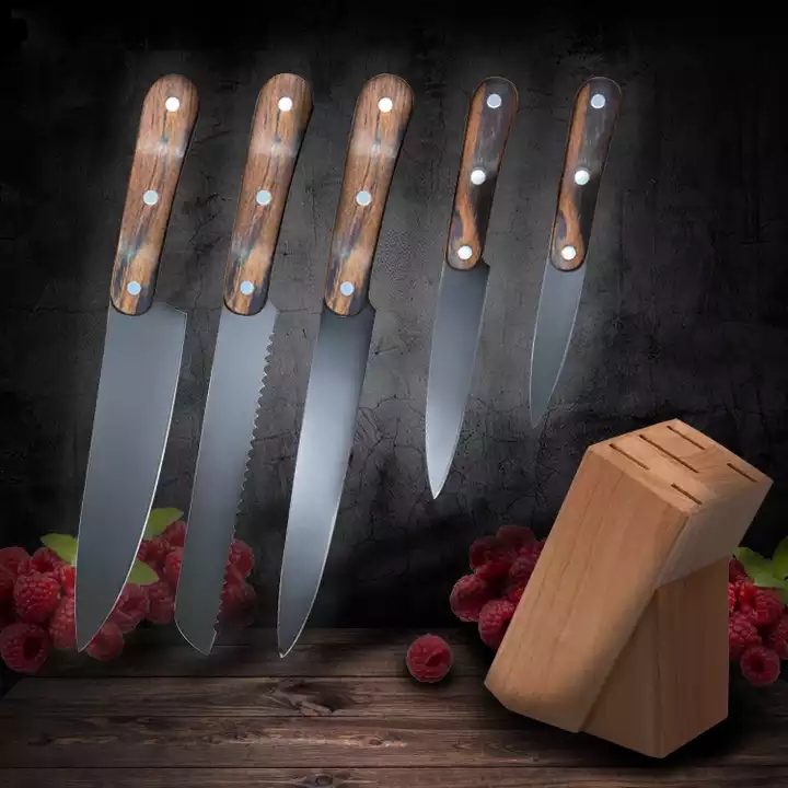 Naturale Pakka Legno Acciaio Inossidabile 3cr13 6Pcs Coltelli Sharp Set Coltelli da Cucina Set 